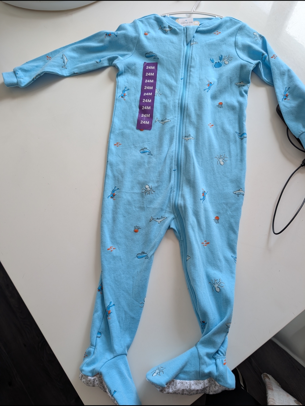 Infant Blue Ocean Print Zip-Front Footed Pajamas - 24M